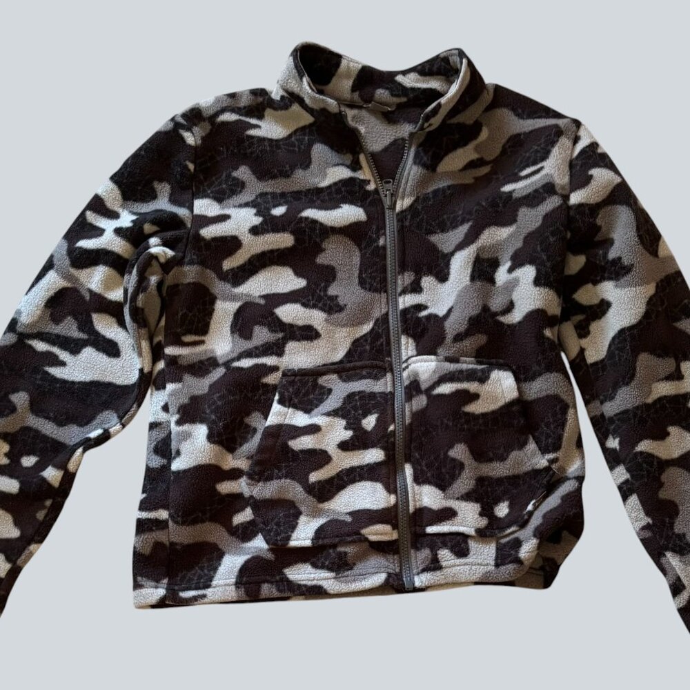 Eddie Bauer Boys Fleece Black Gray Camo Size Large
